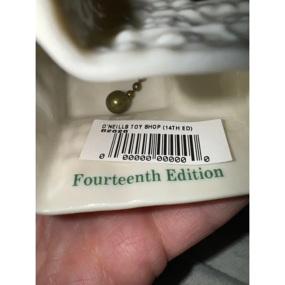NWB Vintage Irish Belleek Porcelain Christmas ornament O'Neill's toy shop in Box